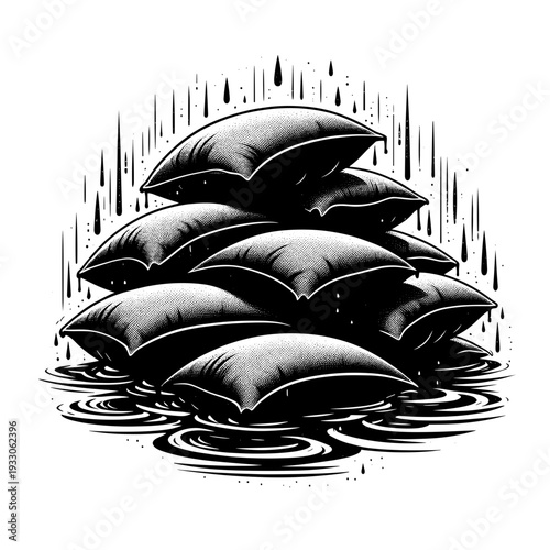 Sandbags sinking in water
