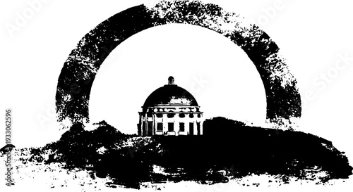 Black and white ink architecture dome silhouette for design projects