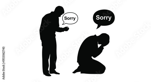 Apology and regret depicted with two figures in black silhouette
