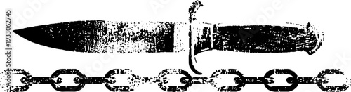 Dagger and chain high contrast black and white ink illustration for tattoo design or apparel