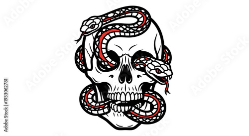 Skull with Snake Tattoo Design Illustration.