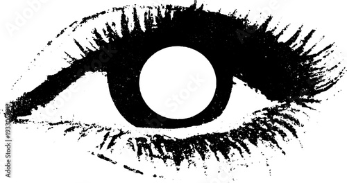 High contrast black and white eye with circular portal design for print and poster