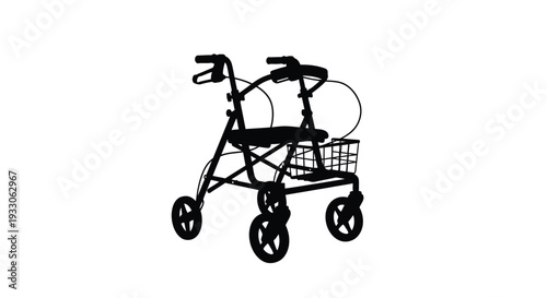 Black silhouette of a rolling walker with a basket medical aid silhouette