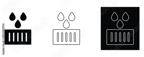 Water droplets falling on radiator icons in black and white