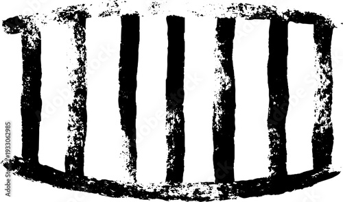 Abstract floating cylindrical grid frame in high contrast black and white sketch