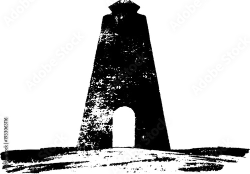 Futuristic monolith in high contrast ink design - black and white artistic silhouette for prints