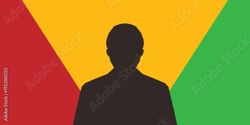 Black background with silhouettes of people and shapes in red, yellow, and green. Freedom and Black History Month