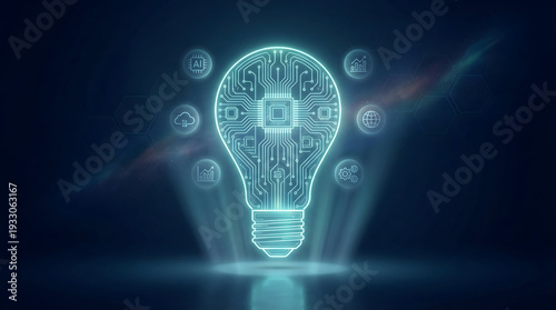 Smart Idea Glowing Lightbulb with Circuit Board Pattern