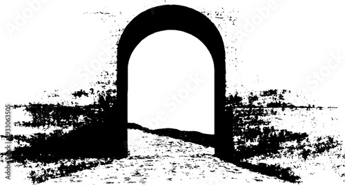 Minimalist abstract rectangular arch with high contrast in black and white silhouette design