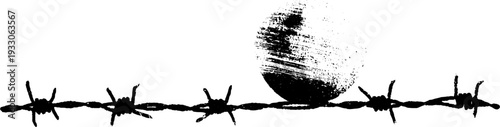 Moon and barbed wire in high contrast black and white ink silhouette for artistic design