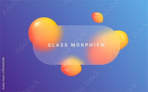 Blurred oval transparent surface over spherical and abstract geometric structures. Vector glass morphism foreground panel with light reflection. Modern translucent interface design with minimal style