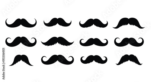Collection of various mustache designs presented as a dark silhouette