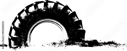 High contrast abstract tractor tire tread stencil design for industrial art