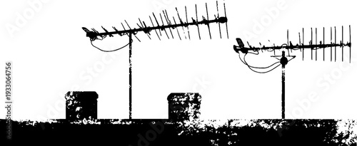 Abstract grunge yagi tv antenna silhouette in high contrast stencil style for urban art design