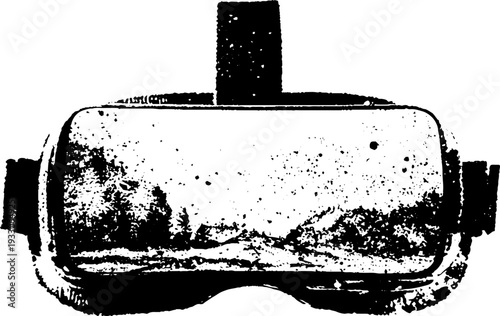 Abstract grunge style vr headset visor in high contrast stencil design for tech art