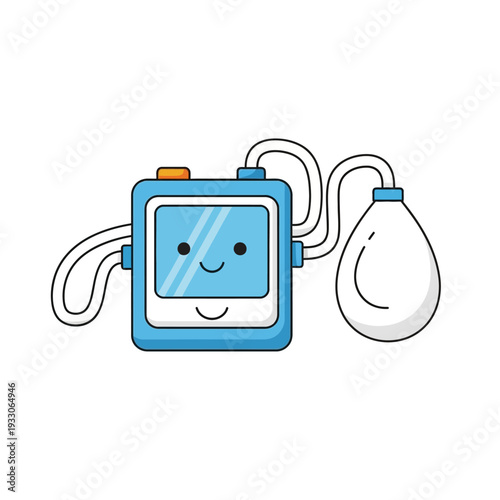 Cute Cartoon Medical Infusion Pump with Happy Face, Medical Equipment Illustration