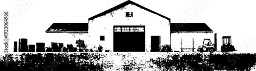 High contrast abstract warehouse silhouette with stencil style for industrial design
