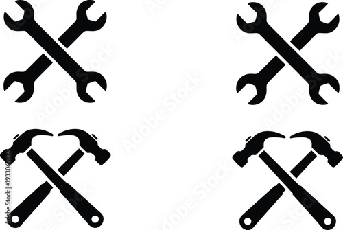 Crossed wrenches and hammers icon set