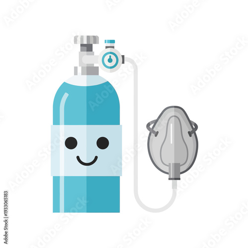 Cute Oxygen Tank with Face and Mask, Medical Equipment, Healthcare Concept