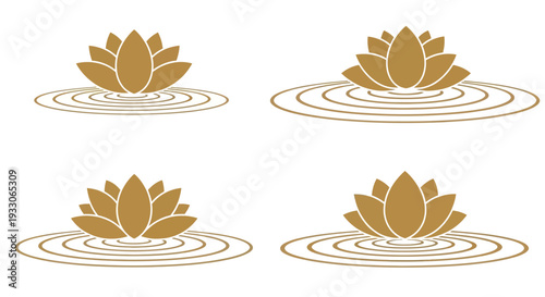 Four golden lotus flowers floating on water a delicate silhouette