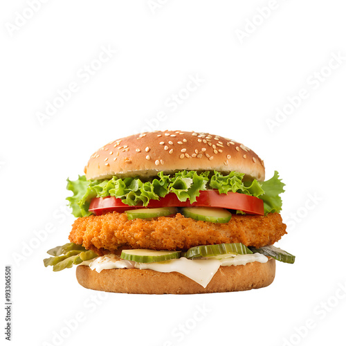 Delicious crispy chicken sandwich with fresh lettuce and juicy tomato transparent background generator ai