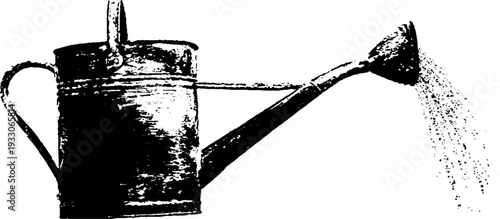 Vintage watering can with spout silhouette for garden art and decor design