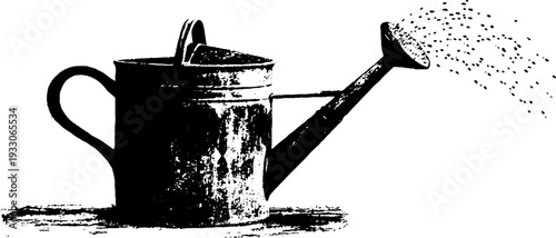 Vintage watering can spout in high contrast stencil style for garden decor and design
