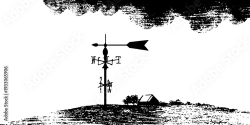 High contrast abstract weather vane scene in stencil style silhouette for vintage design