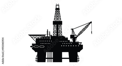 Offshore oil rig structure in black a dramatic silhouette