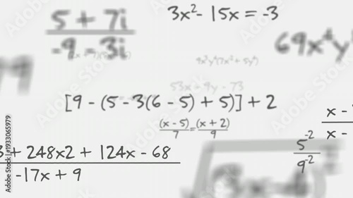 Mathematical equations and formulas on white background