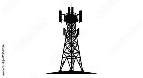 A black silhouette of a cell tower against a white background