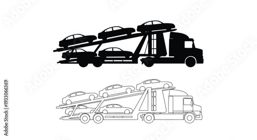Vehicle transport truck carrying cars a stark black silhouette
