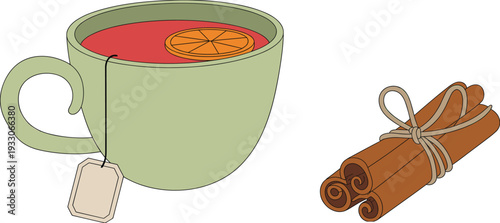 Cup of cinnamon orange tea, warm spiced beverage, cozy drink comfort, herbal infusion, seasonal flavor, aromatic refreshment, relaxation, wellness