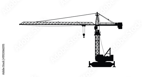 Black silhouette of a construction crane against a white background silhouette