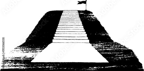 Abstract high contrast stencil design of welcome mat fibers with pathway and flag