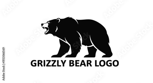 Aggressive grizzly bear roaring a striking black graphic silhouette