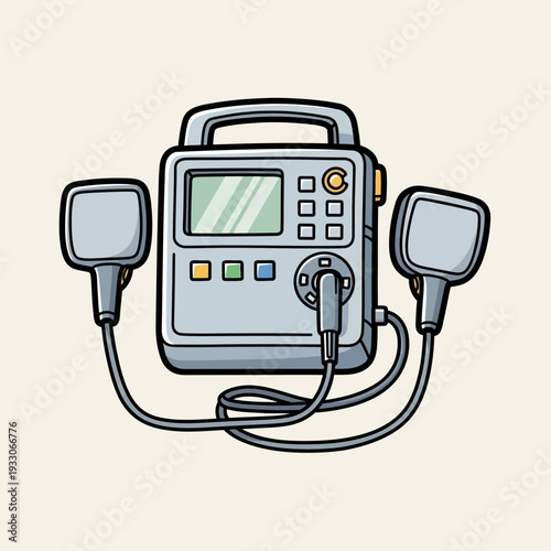 Defibrillator Machine with Paddles - Medical Equipment Illustration