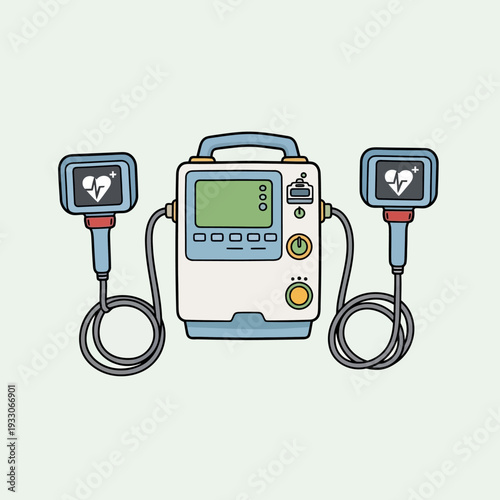 Defibrillator Medical Device with Paddles and Heartbeat Monitor Screen