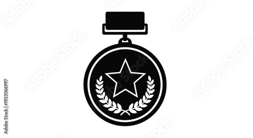 Black medal with a star and laurel wreath a simple silhouette