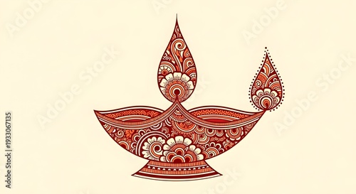 A traditional Indian oil lamp with intricate designs sits on a surface.