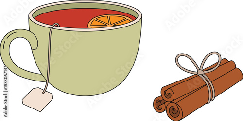 Cup of cinnamon orange tea, warm beverage, spiced drink comfort, herbal infusion, cozy flavor, seasonal refreshment, aromatic drink, relaxation
