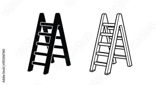 Two ladders one filled and one outlined shown in a stark contrast silhouette