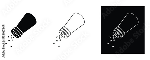Salt shaker pouring salt in three different styles