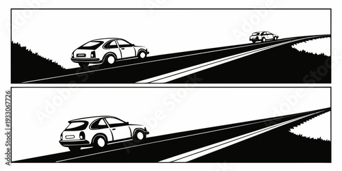 Two cars navigating a steep hill with caution and control Vector