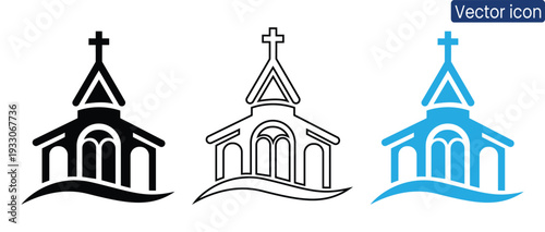Set of church icons in different styles for religious and spiritual designs