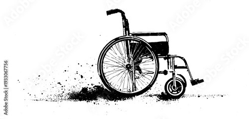 Abstract high contrast stencil of wheelchair with spoke arc for modern graphic design
