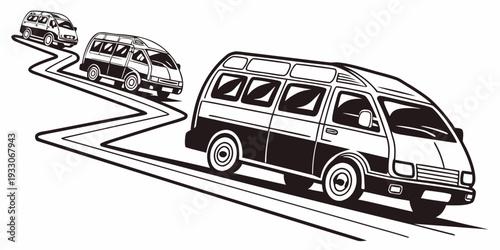 A vintage caravan being towed by a classic car on a sunny day Vector