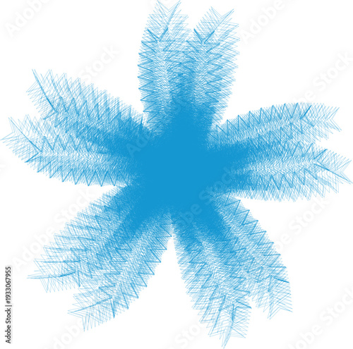 Abstract blue starburst shape composed of many thin scribbled lines