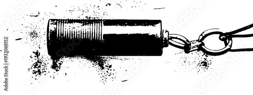 High contrast abstract whistle with lanyard in grunge stencil style