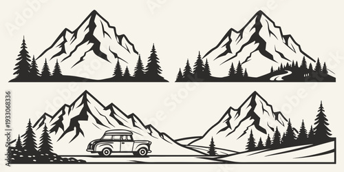 Four distinct mountain landscapes showcasing diverse natural beauty and adventure opportunities Vector